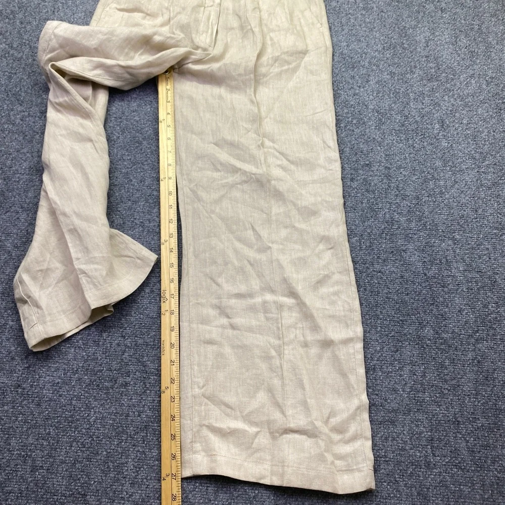 Zara Womens Beige Linen High Waisted Wide Leg Pants Size S Boho Preppy Tropical